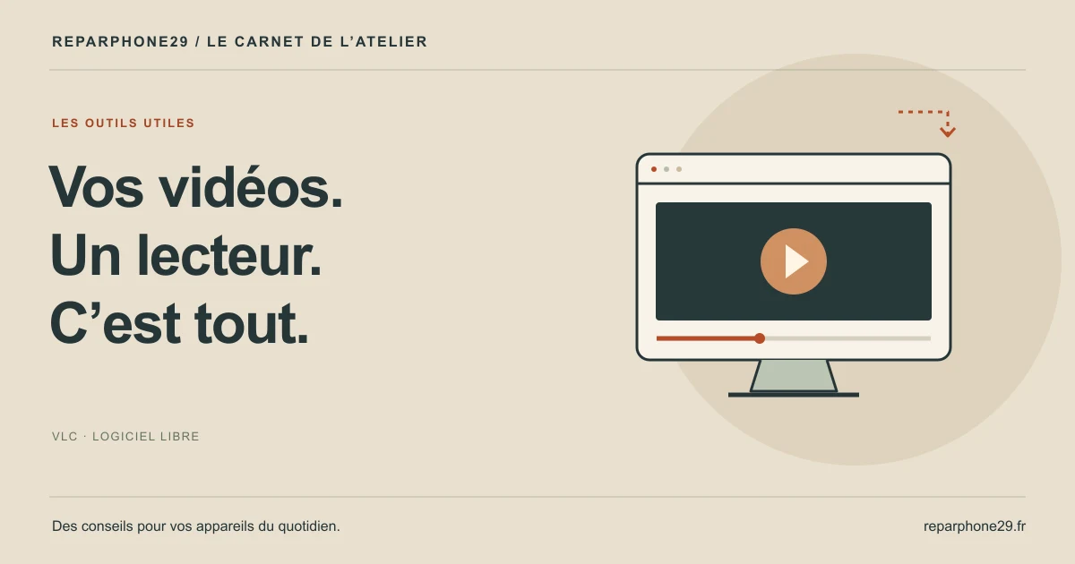 Illustration d’une fenêtre de lecture vidéo et d’une bibliothèque de fichiers multimédias.